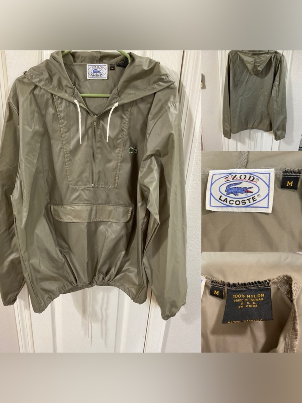 IZOD Lacoste Vintage 80’S Anorak Hooded Windbreaker Men's Olive MED.Pullover